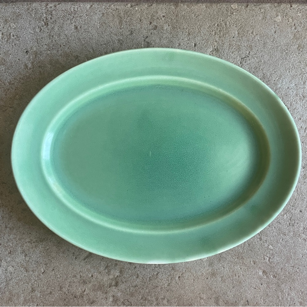 Vintage Homer Laughlin Art Wells Pottery Green Glaze Platter